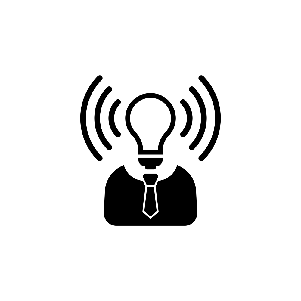 business casual lightbulb radiating awareness icon