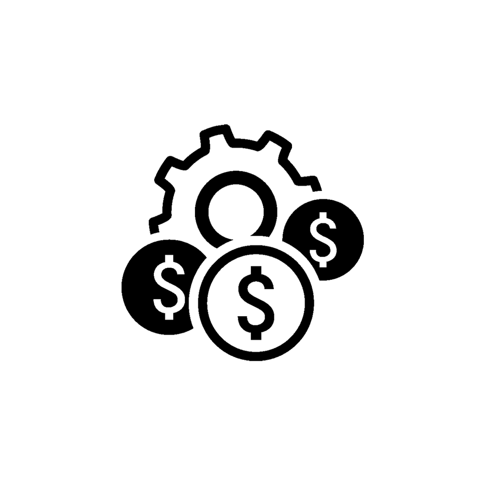 dollar sign coins over a gear icon